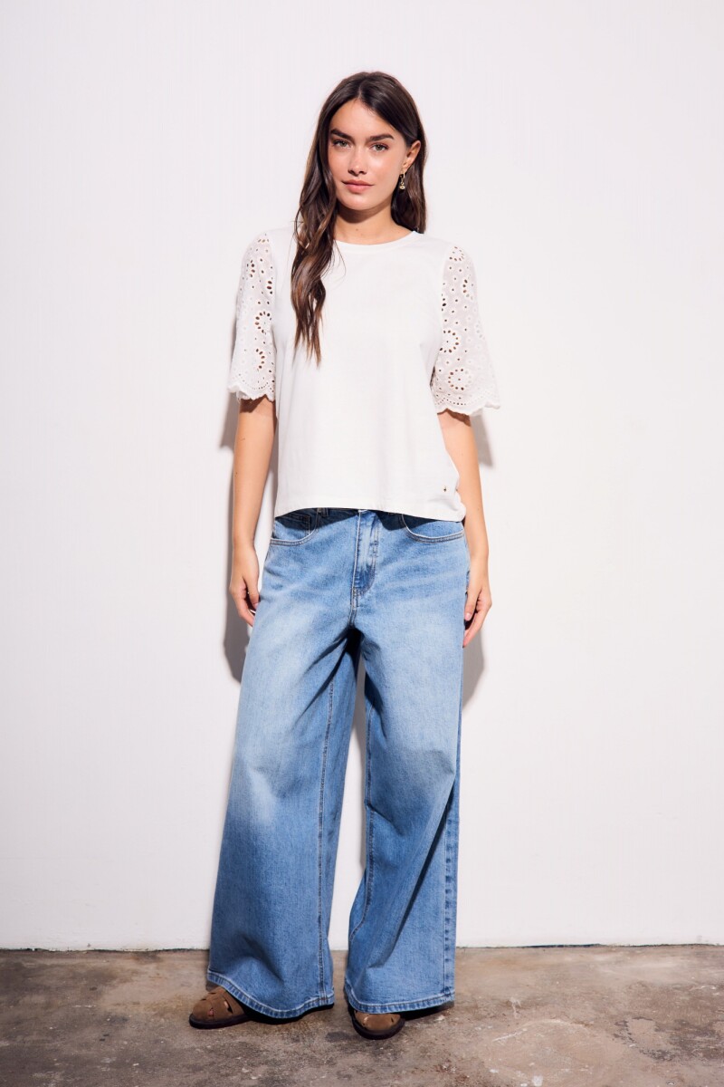 Remera Algodón Peinado Y Calados Nacar