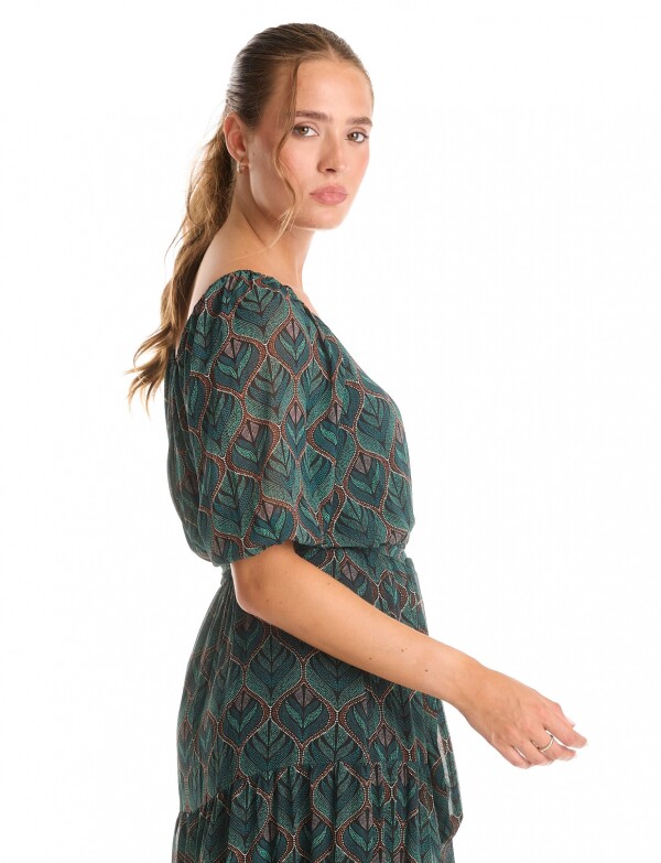 Vestido Gasa & Volados VERDE/MULTI