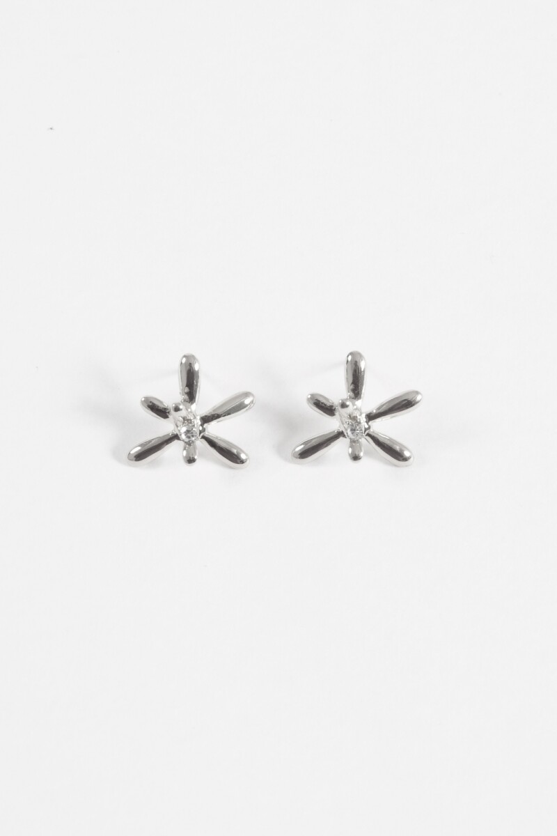 Caravanas flor metal plateado