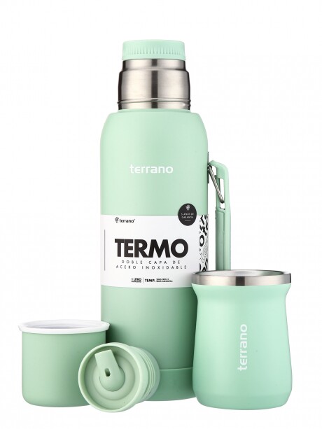 Kit Termo 1LT Con Base De Silicona + Mate de Acero Tradicional Verde Agua
