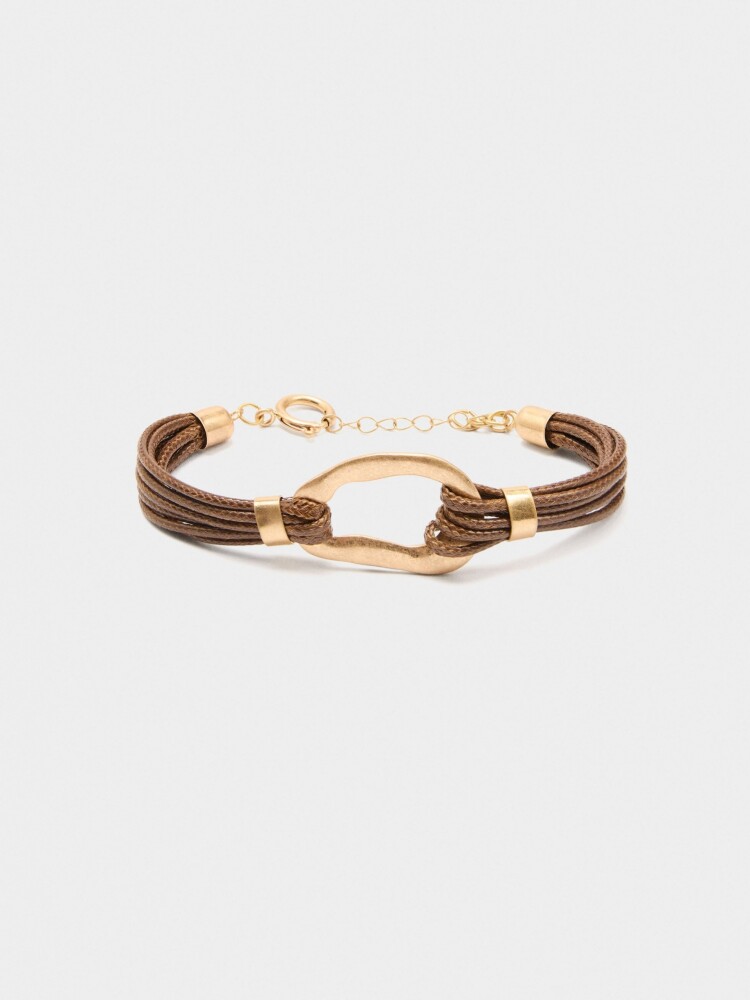 Pulsera Multicordón Con Aro marron