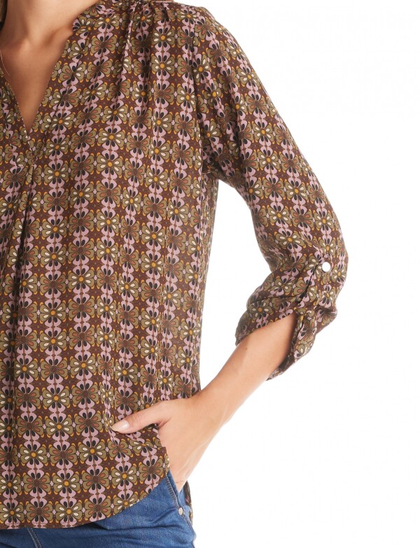 Blusa Esc V Printed MARRON/MULTI