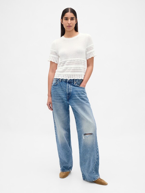 SS LINEN POINTELLE TOP NEW OFF WHITE
