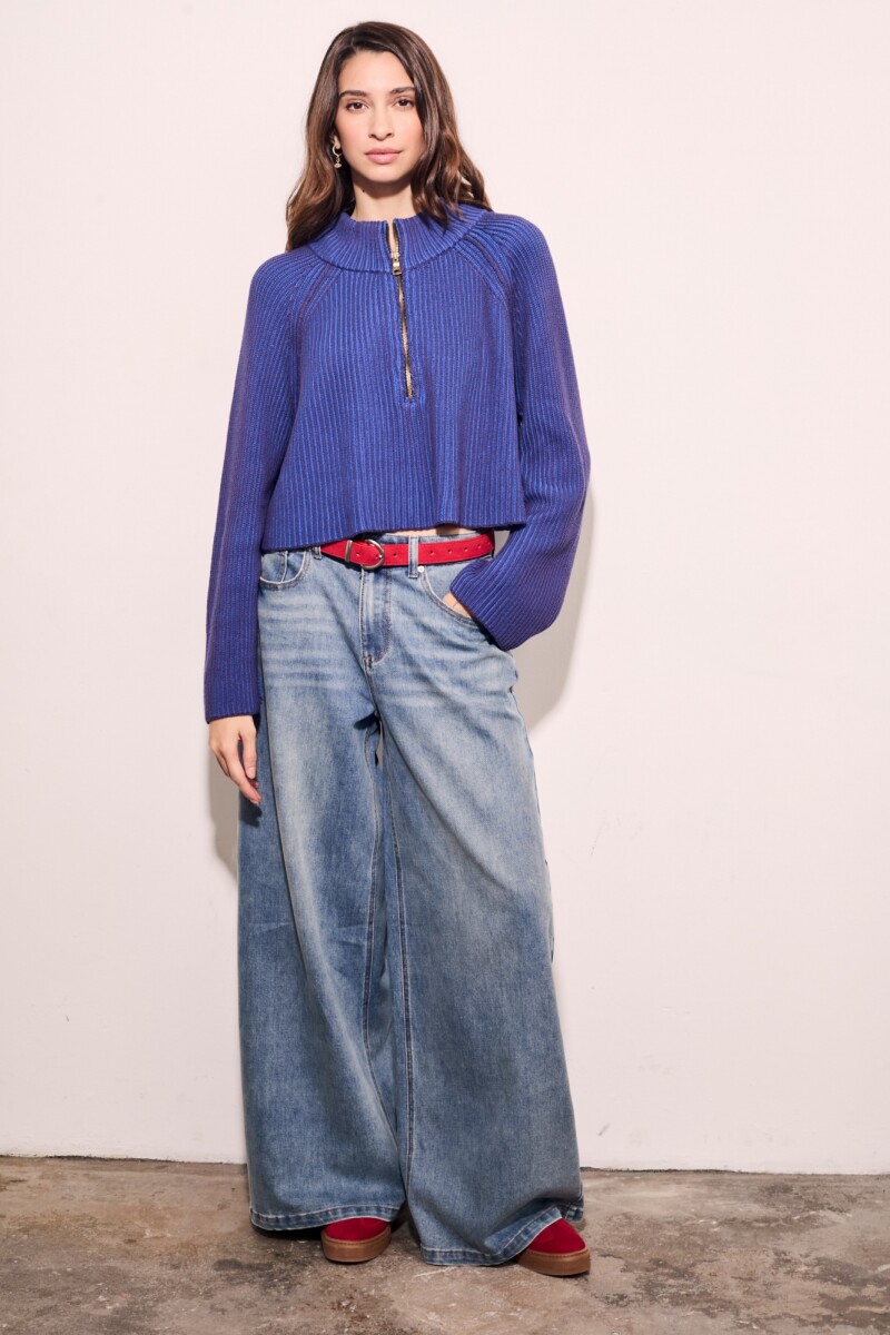 Sweater Algodón Cierre Azul