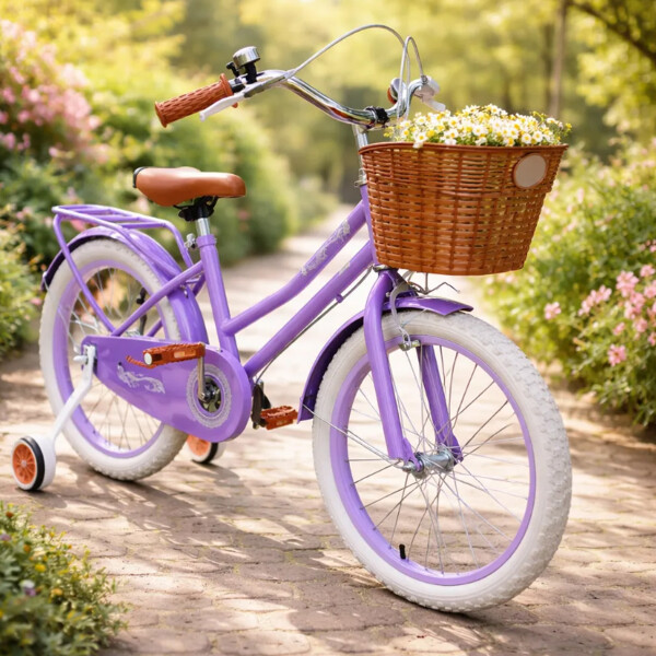 Bicicleta Infantil Rodado 16 Con Rueditas Auxiliares Y Canasto Violeta
