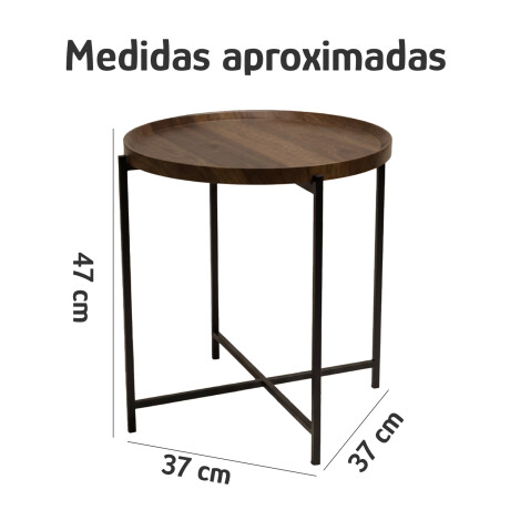 Mesa Auxiliar Redonda Madera Metal 37x37x47cm Estilo Moderno Marrón Oscuro
