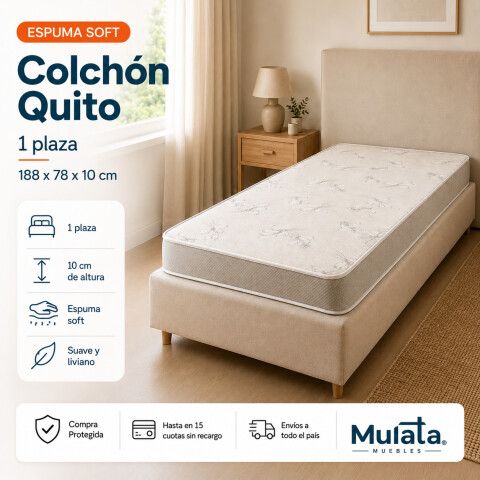 Colchón 1 Plaza Quito – Espuma Soft Suave – 188 x 78 x 10 cm Colchón 1 Plaza Quito – Espuma Soft Suave – 188 x 78 x 10 cm