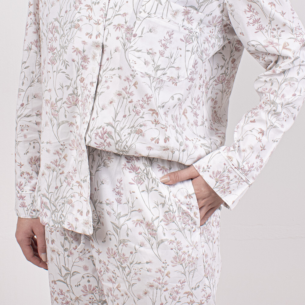 Camisa Mangas Larga y Pantalón Dama Flores Colección 2025 M