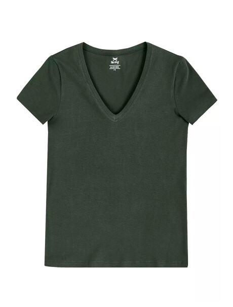 CAMISETA BÁSICA MANGA CORTA CUELLO EN V VERDE OSCURO