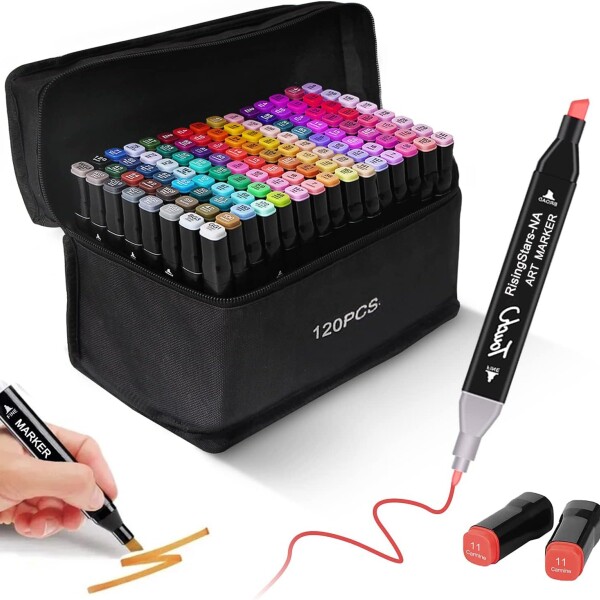 Set De Marcadores Drypens x120 Doble Punta Con Estuche Set De Marcadores Drypens x120 Doble Punta Con Estuche