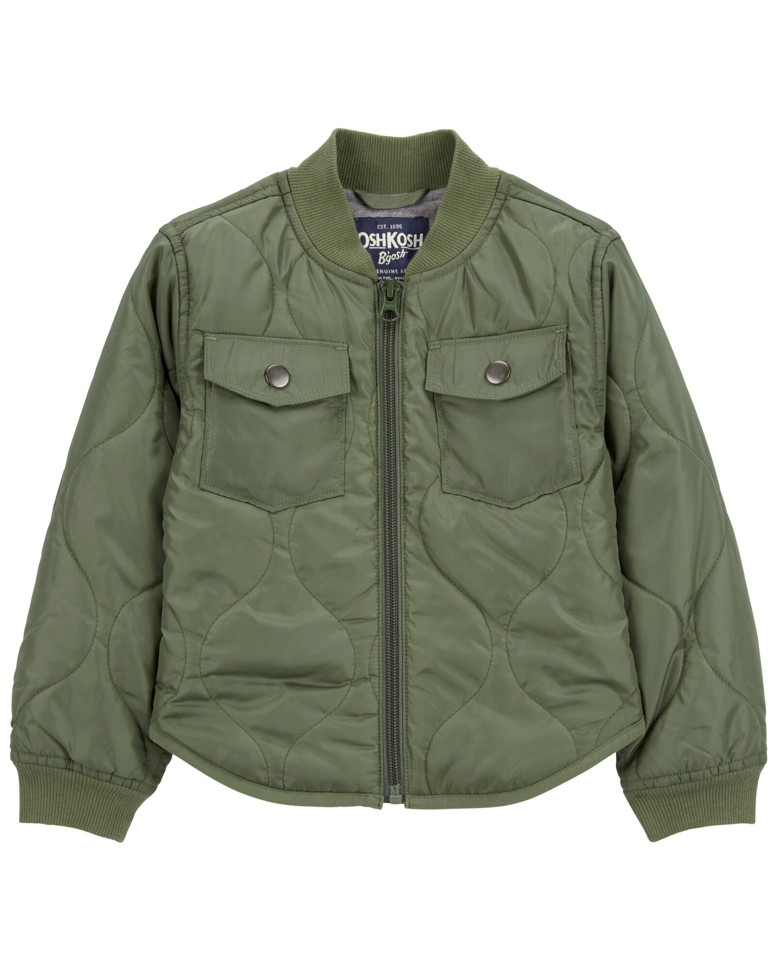 Campera de popelina, acolchada, verde oliva. Talles 2-5T Sin color