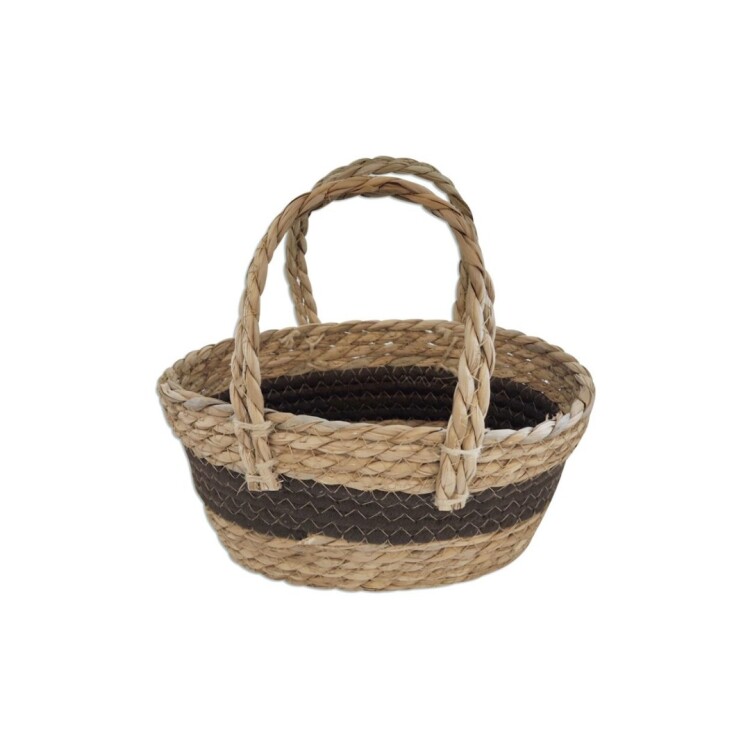 CANASTO DE FIBRA CON ASA 25X16X11CM MARRON