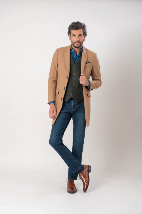 Sobretodo corto slim fit Camel