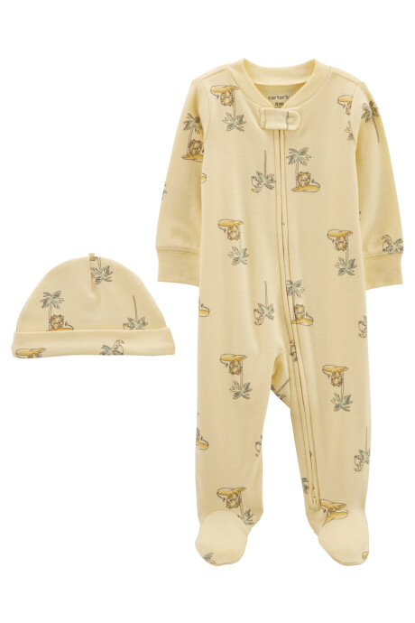 Pijama una pieza de algodón con pie, doble cierre y gorro. Talles 0-9M Pijama una pieza de algodón con pie, doble cierre y gorro. Talles 0-9M