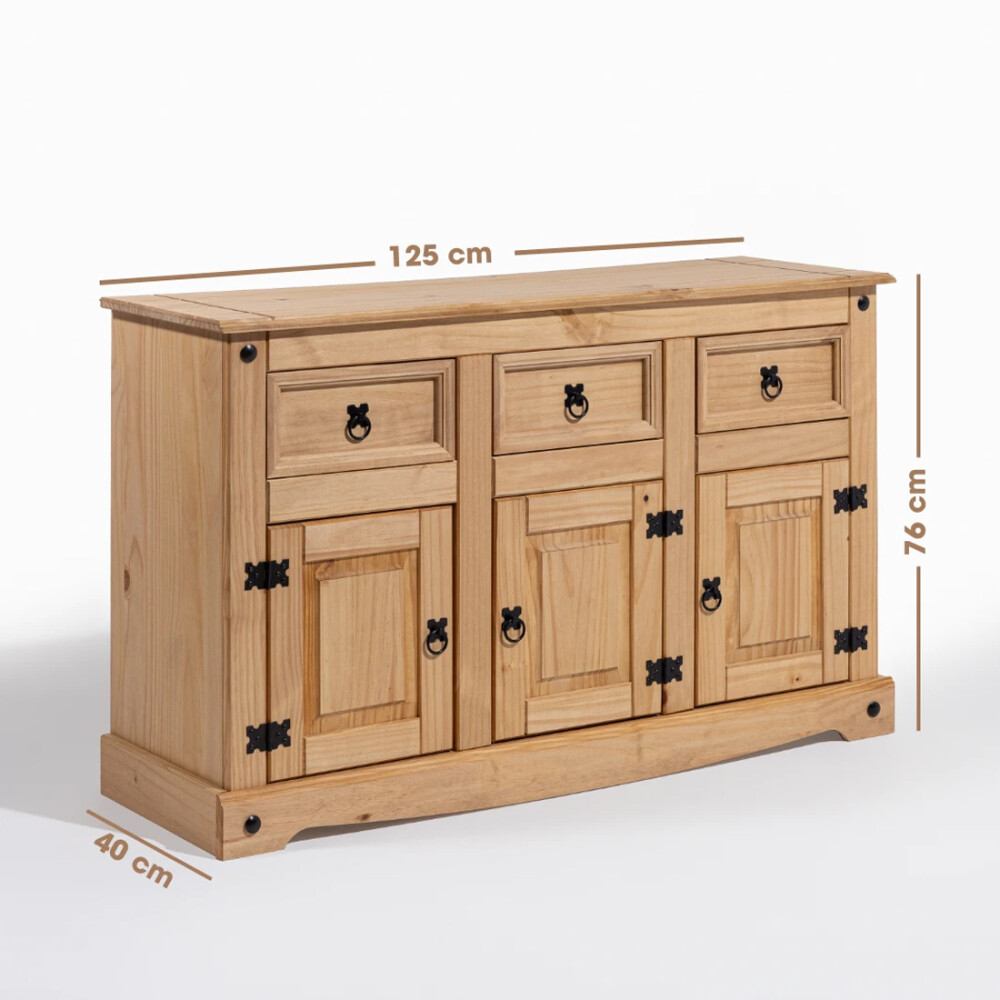 APARADOR BUFFET DE 3 PUERTAS 3 CAJONES MADERA MACIZA LÍNEA MEXICANA MIEL