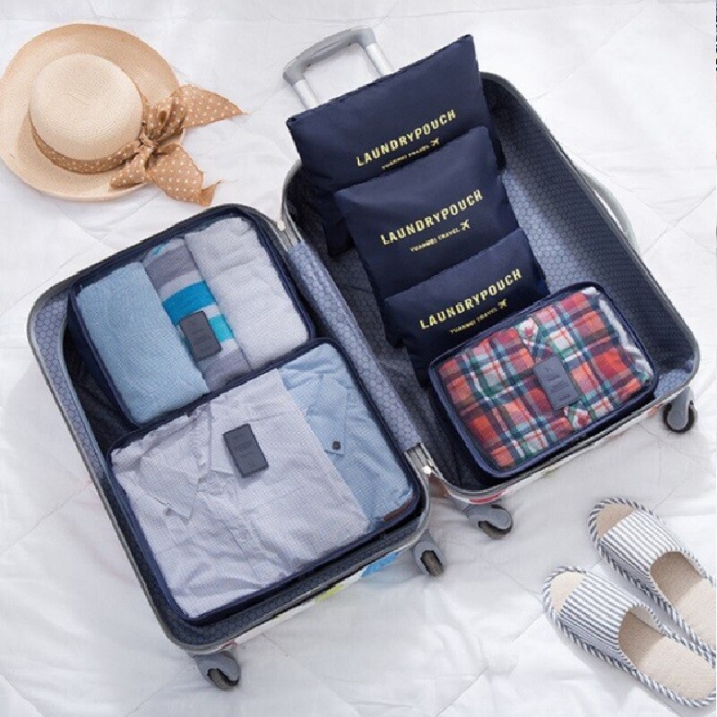 Set 6 bolsas organizadoras equipaje de viaje para valija azul