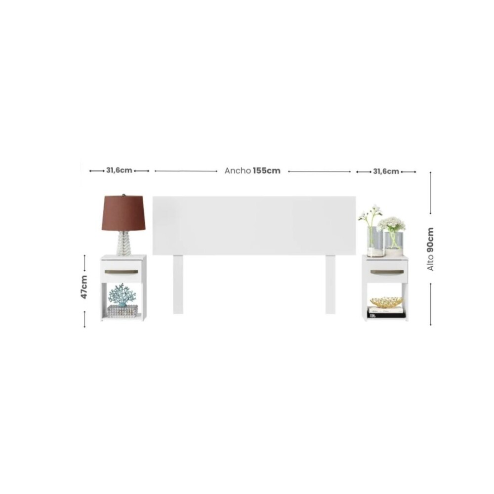 COMBO DORMITORIO – ROPERO 4 PUERTAS + RESPALDO + 2 MESAS DE LUZ BLANCO
