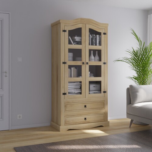 Cristalero 2 Puertas 2 Cajones - Linea Mexicana Natural