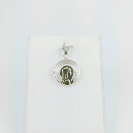 Medalla religiosa de plata 925 Virgen Niña cristal con manto detalles de double en oro 18Ktes Diámetro 17mm