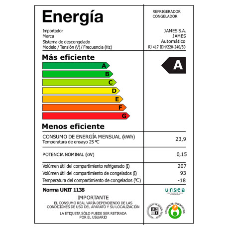 Heladera James RJ-417 inox. combi Heladera James RJ-417 inox. combi