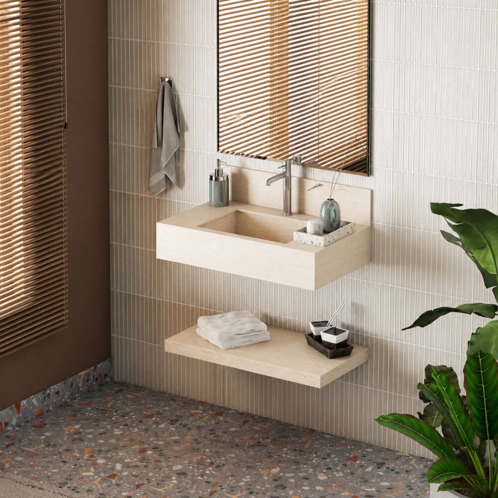 Mesada suspendida en porcelanato Napoles 80 Travertino Mesada Suspendida En Porcelanato Napoles 80 Travertino