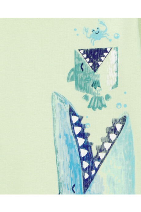 Pijama cuatro piezas de algodón, dos bermudas y dos remeras, diseño tiburones Pijama cuatro piezas de algodón, dos bermudas y dos remeras, diseño tiburones