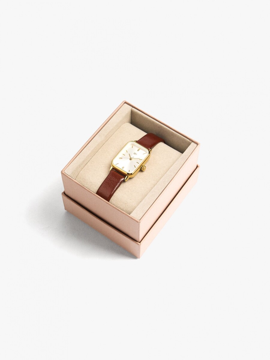 Reloj Rectangular Con Pulsera Efecto Piel marron