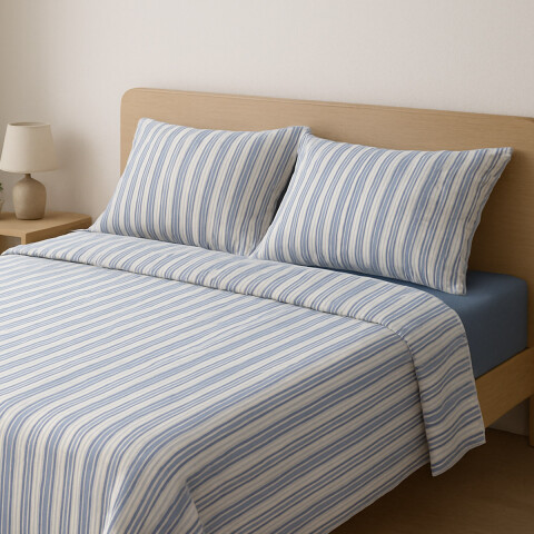 Juego Sábanas Queen Size Bukara 100% Microfibra 252 RAYA AZUL