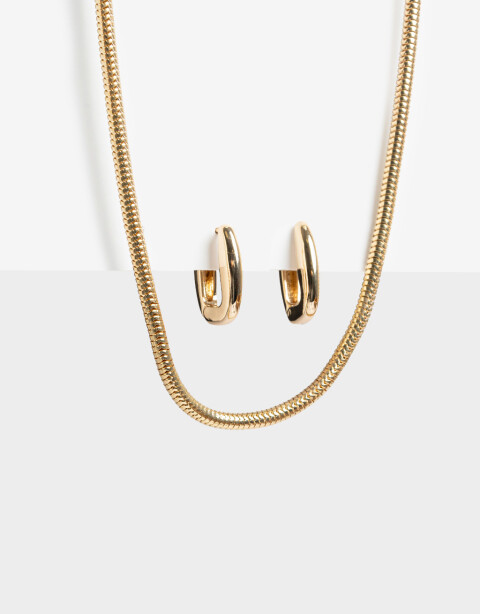 Bijouterie Set Metal Set De Argollas Y Collar - Dorado