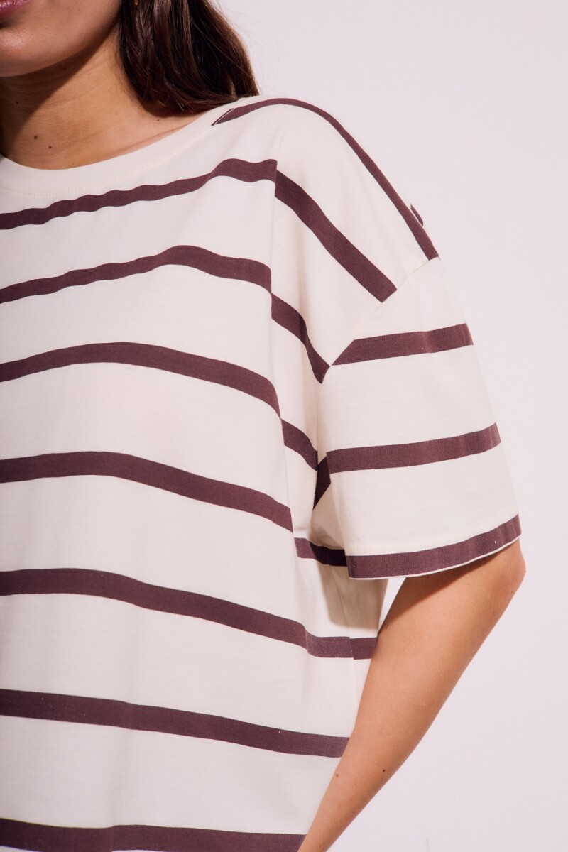 Remera Algodon Lavado Rayada Marron Marron
