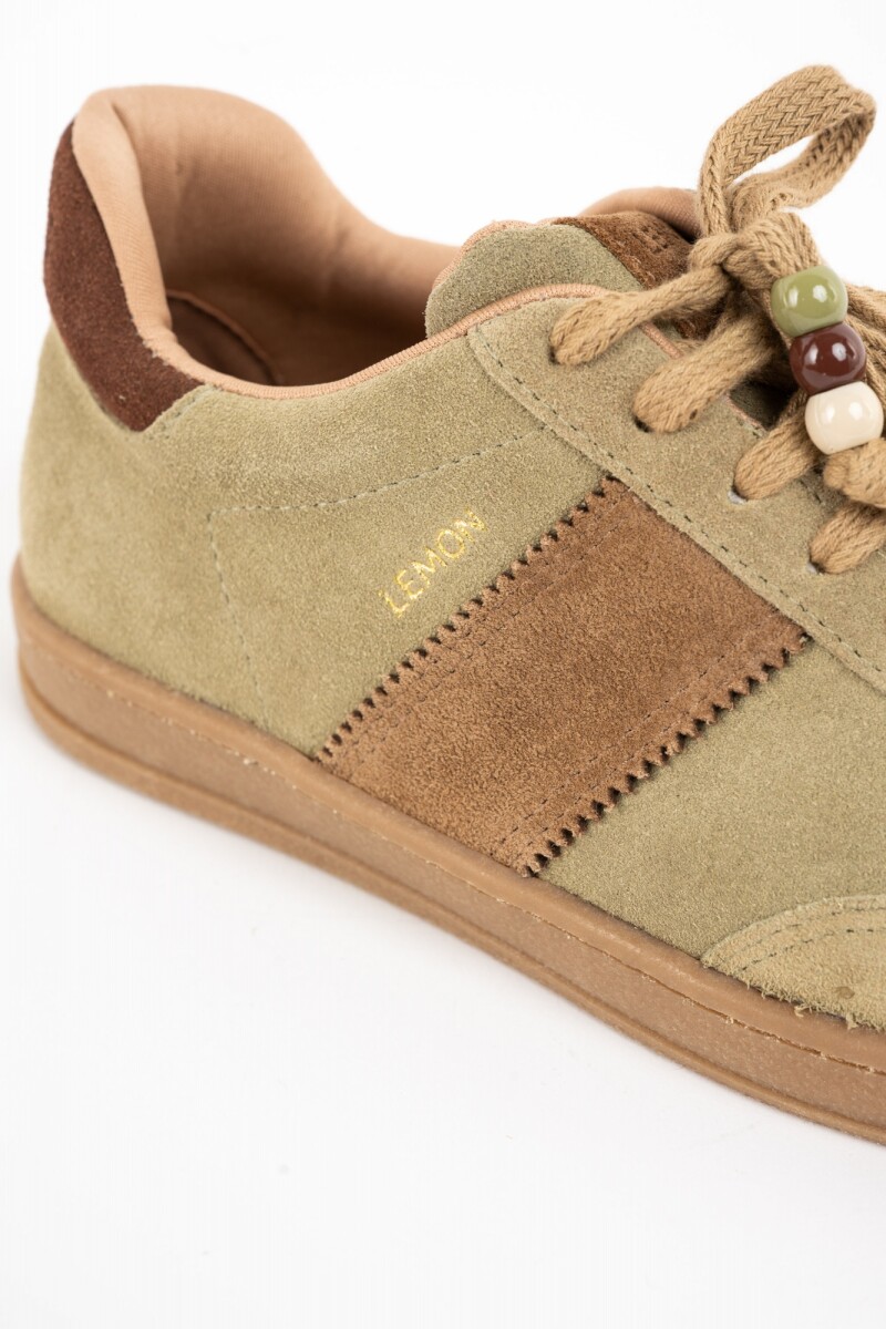 Zapatilla Gamuza Combinada Pistacho