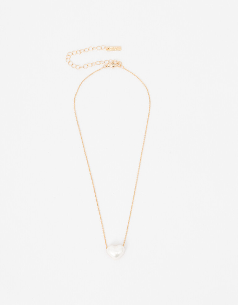Cadena Corta con Dije Perlas Collar Corto Con Dije De Corazón - Dorado