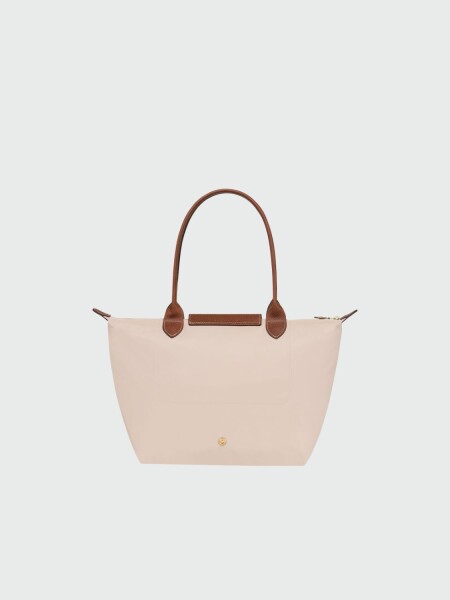 Longchamp -Cartera Longchamp plegable de nylon con cierre y asa larga, Le pliage M Marfil