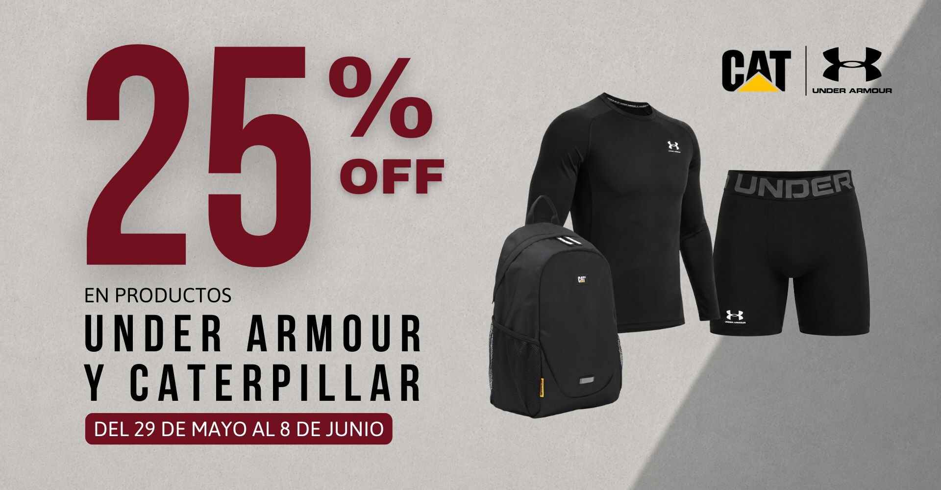 25% OFF UNDER ARMOUR Y CATERPILLAR