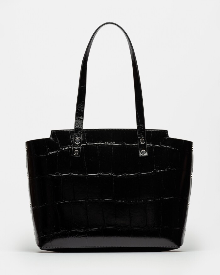 Shopper Menorca En Cuero Grabado Big Croco Negro
