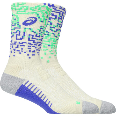 Medias Running Performance Run Sock Crew Unisex Ivory/cobalt Burst/vital Green