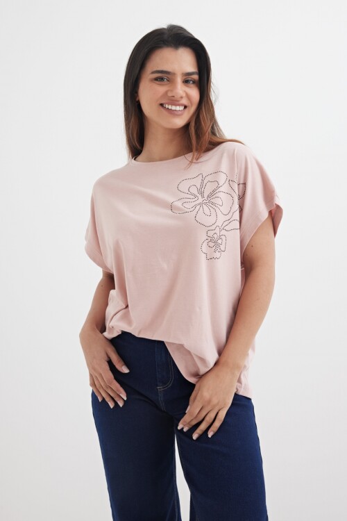 Remera con aplique Rosa Palido