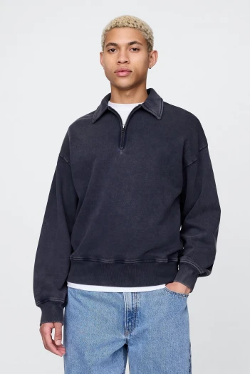 Buzo Deportivo Sin Felpa Medio Cierre Hombre Washed Navy