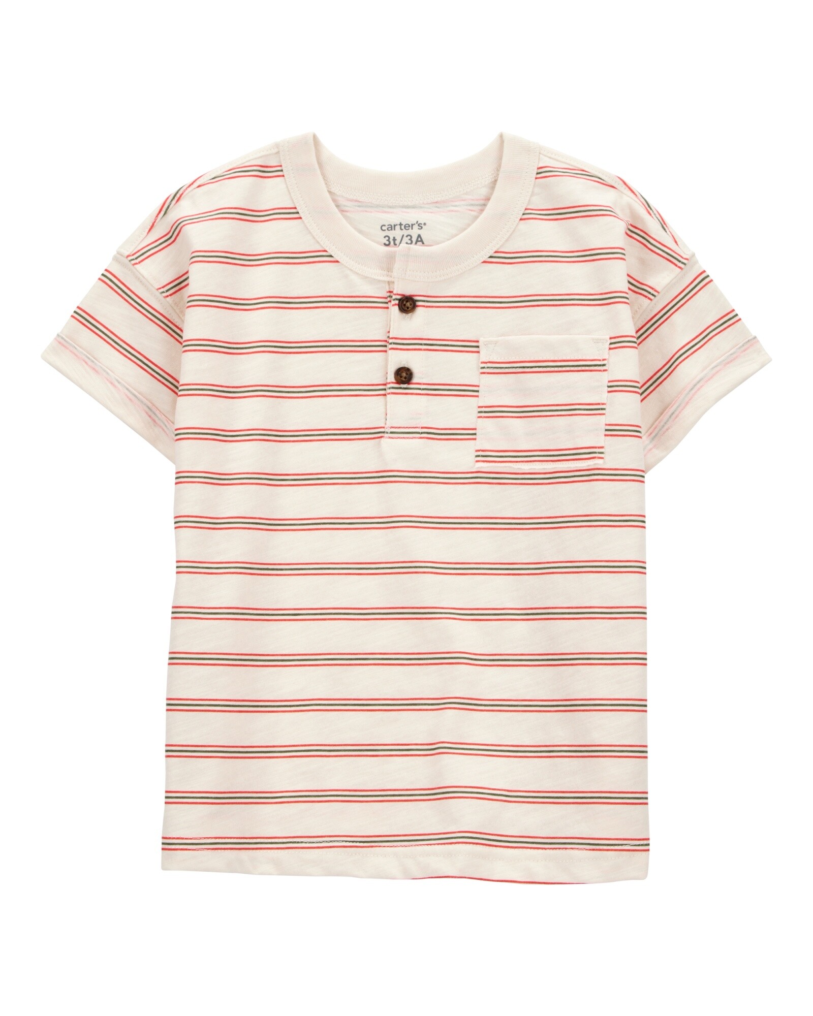 Remera henley de algodón, manga corta, diseño a rayas Sin color