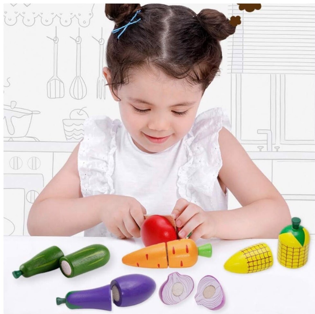 Cajón de Frutas y Verduras de Madera para Cortar - Verduras 