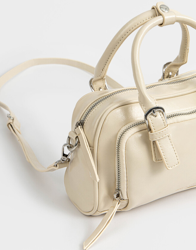 Bowling Noche Cartera Bowling Efecto Craquelada - Blanco Crudo