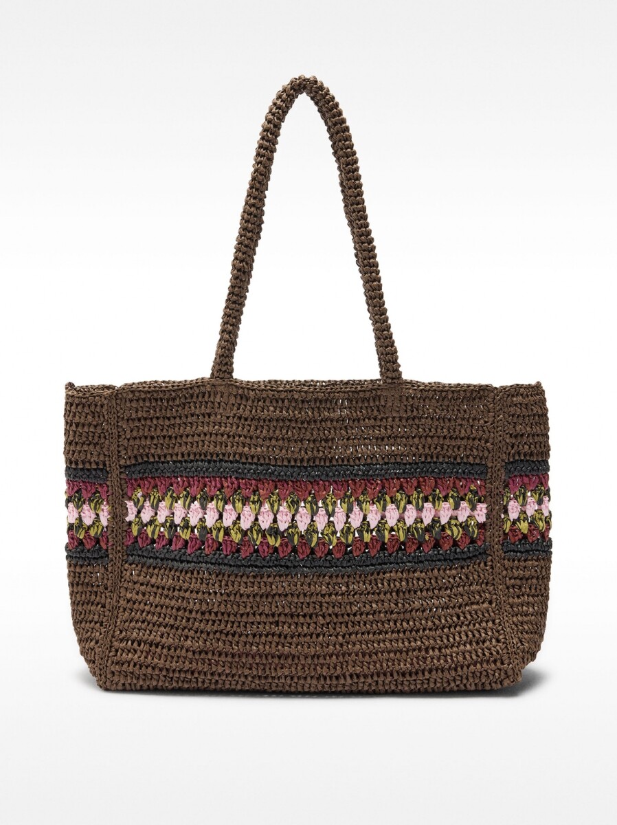Bolso Shopper Efecto Rafia Con Detalle Trenzado - marron 