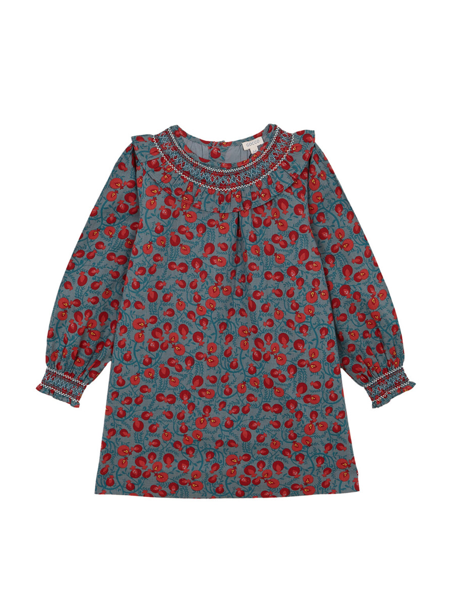 Vestido Cuello Nido De Abeja Turquesa