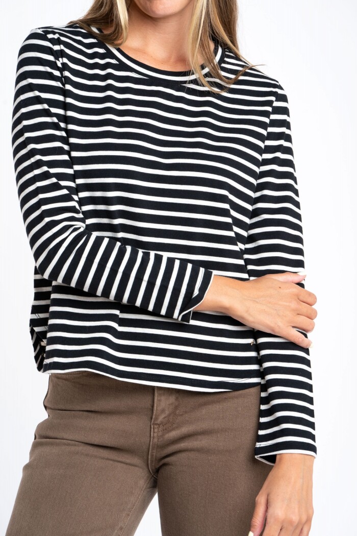 Remera Rayada Algodón Elastano Negro