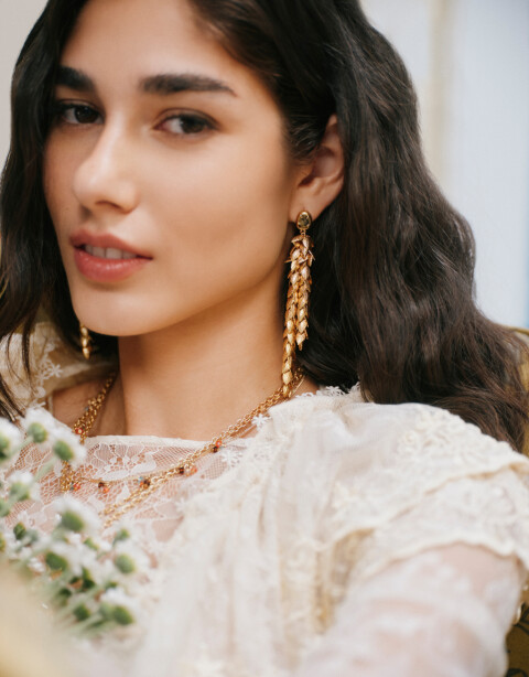 Aros Colgantes Largos Folk Aros Colgantes De Hojitas Boho - Dorado Oro Amarillo