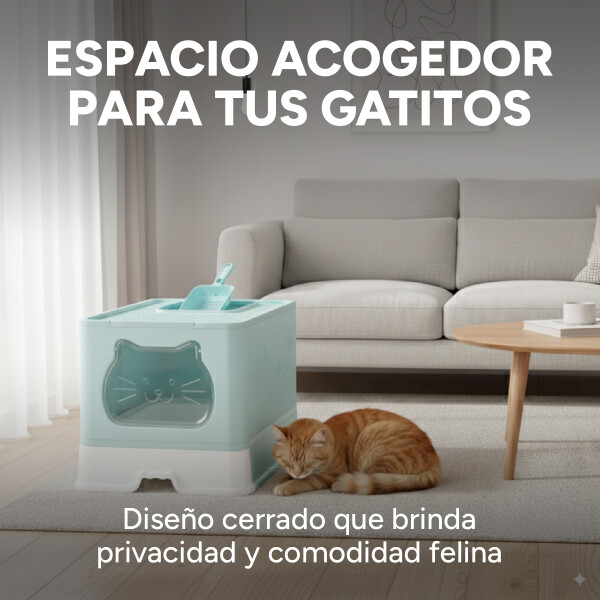 Baño Cerrado Sanitario Gato Bandeja Extraible Y Pala Variante Color Verde Agua