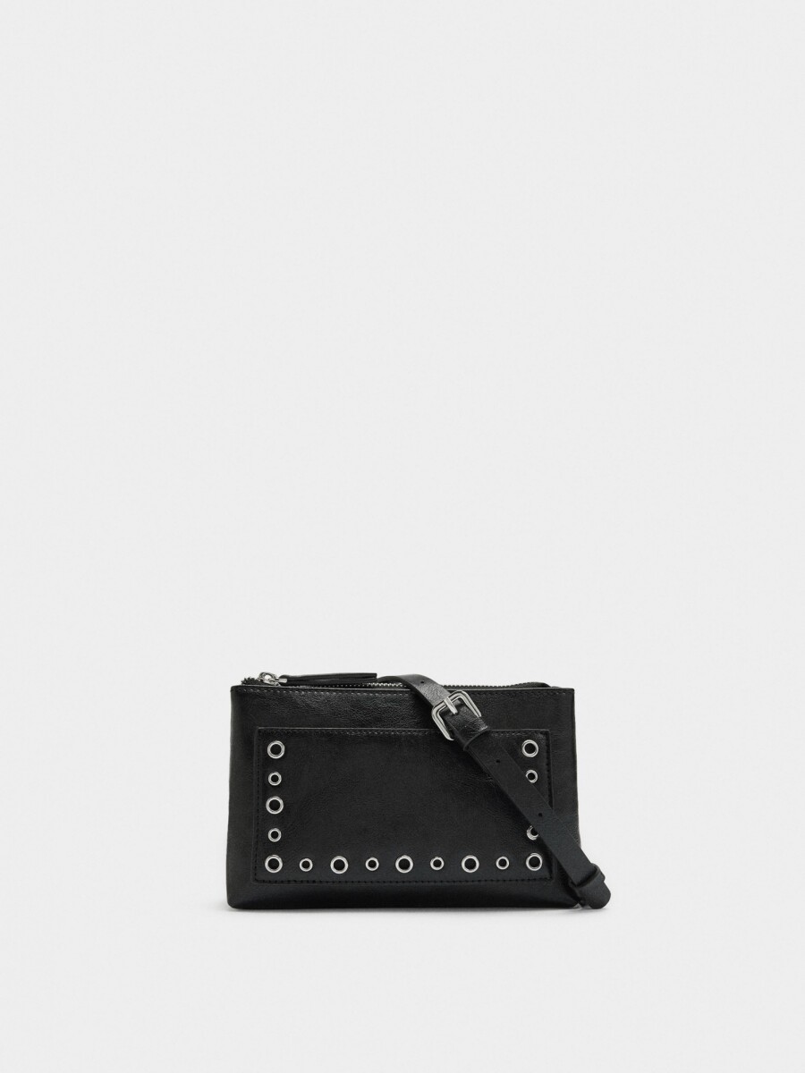 Bolso Bandolera Efecto Craquelado Con Tachuelas negro