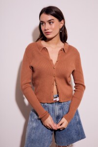 Cardigan Cuello Polo Mocha