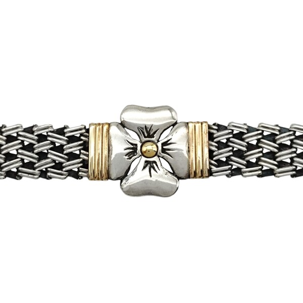 Pulsera Flor-Plata y Oro-Sin Piedra-PU5007 sinpiedra