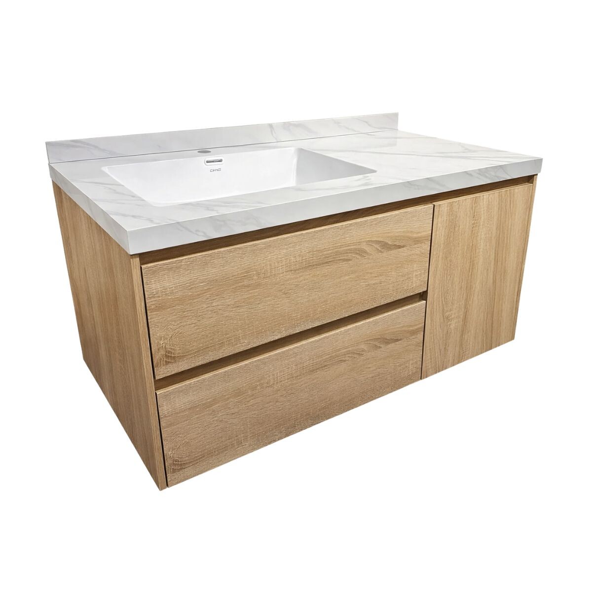 Mueble De Baño Suspendido Vip Oak 100cm Mesada Calacata Con Bacha De Loza 